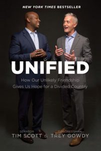 Front cover image of the book Unified, by Tim Scott and Trey Gowdy. The two men stand together, apparently engaged in conversation.