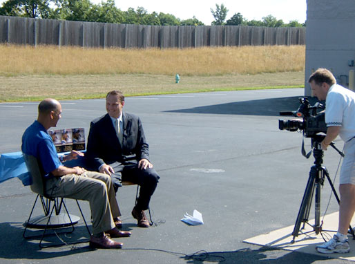 Tony Dungy having an interview with local TV station in Fort Wayne