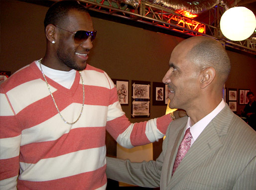 Tony greets ESPY cohost Lebron James in the Athlete's lounge after party