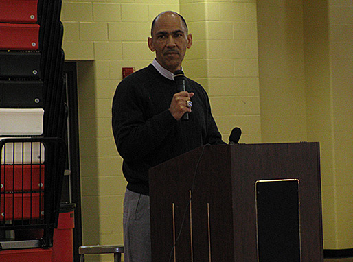 Tony Dungy giving a talk during assembly at North Side High School at Fort Wayne, IN