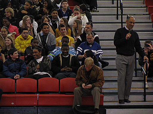 Tony receives questions from the students at North Side High School at Fort Wayne, IN