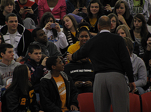 Tony receives questions from the students at North Side High School at Fort Wayne, IN