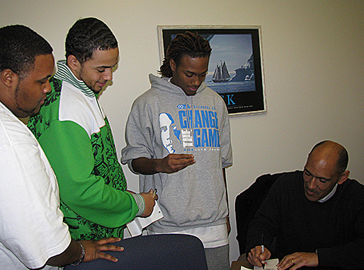 Tony gives his autograph to students at North Side High School at Fort Wayne, IN