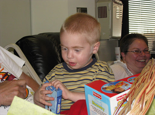 Patient opening his basket of goodies!