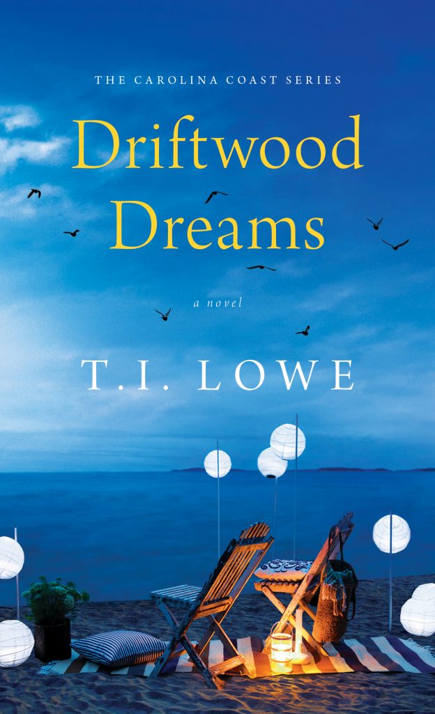 The contemporary romance beach read Driftwood Dreams by bestselling Christian fiction novelist T. I. Lowe, author of the bestselling Southern fiction novel Under the Magnolias