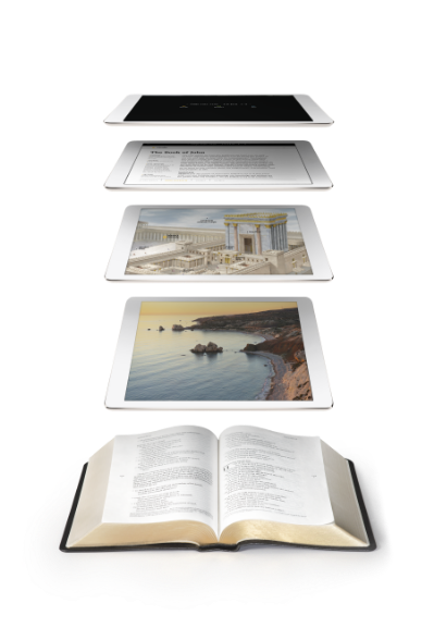 The Filament Bible combines the best of print and digital in one amazing product Conceptual photo showing how the Filament Bible app works with the print bible