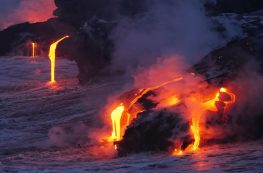 molten lava dripping out of a volcano