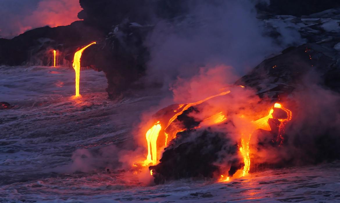 molten lava dripping out of a volcano