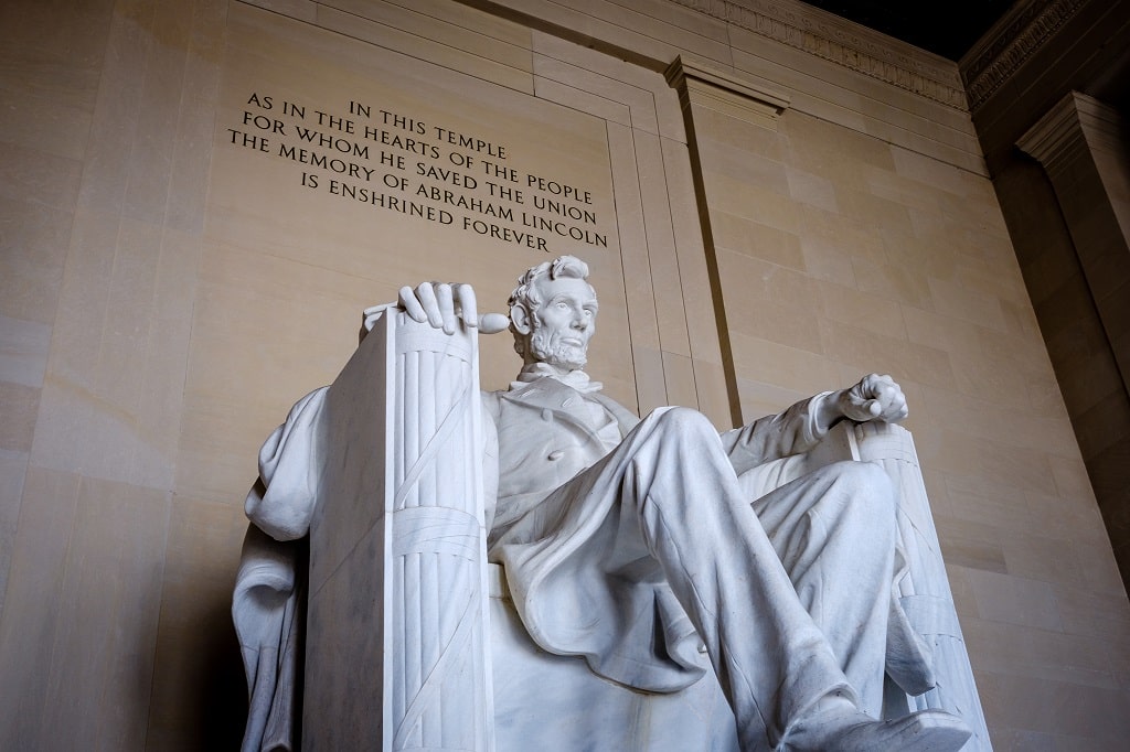 close-up of Abraham Lincoln statue inside the Lincoln Memorial