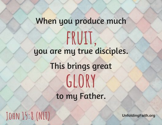 Scripture about sharing the Good News with others, John 15:8 from the New Living Translation; "When you produce much fruit, you are my true disciples. This brings great glory to my father."